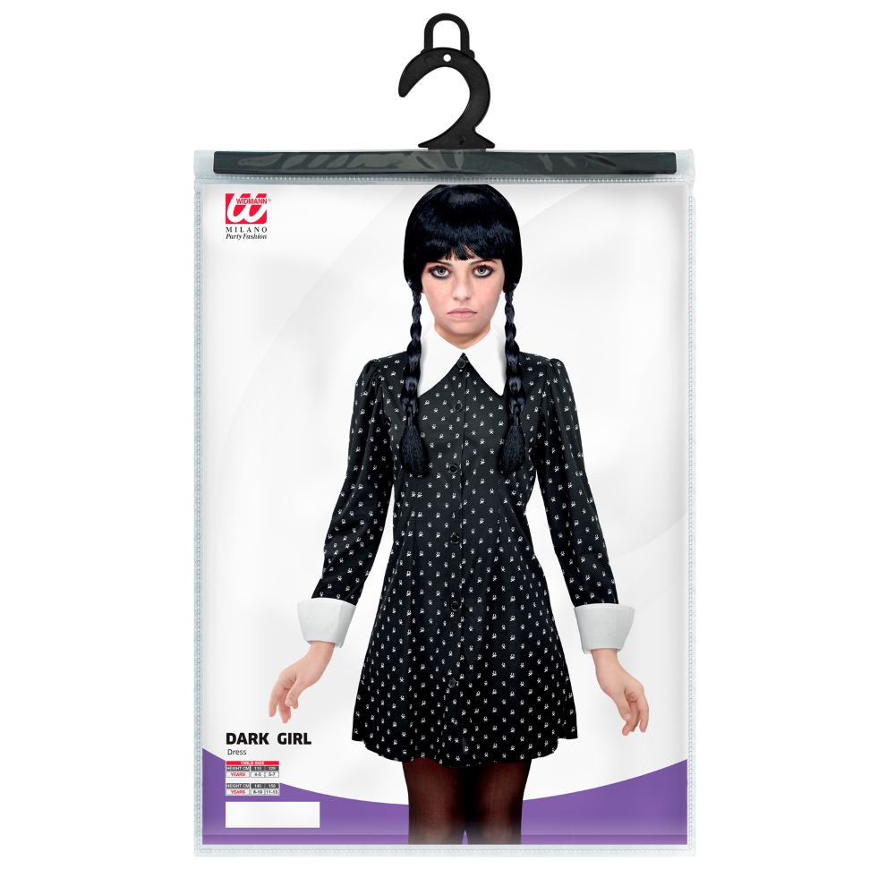 VESTITO CARNEVALE DARK GIRL MERCOLEDÌ TRAVESTIMENTO COSTUME PER HALLOWEEN DA BAMBINO - 4530