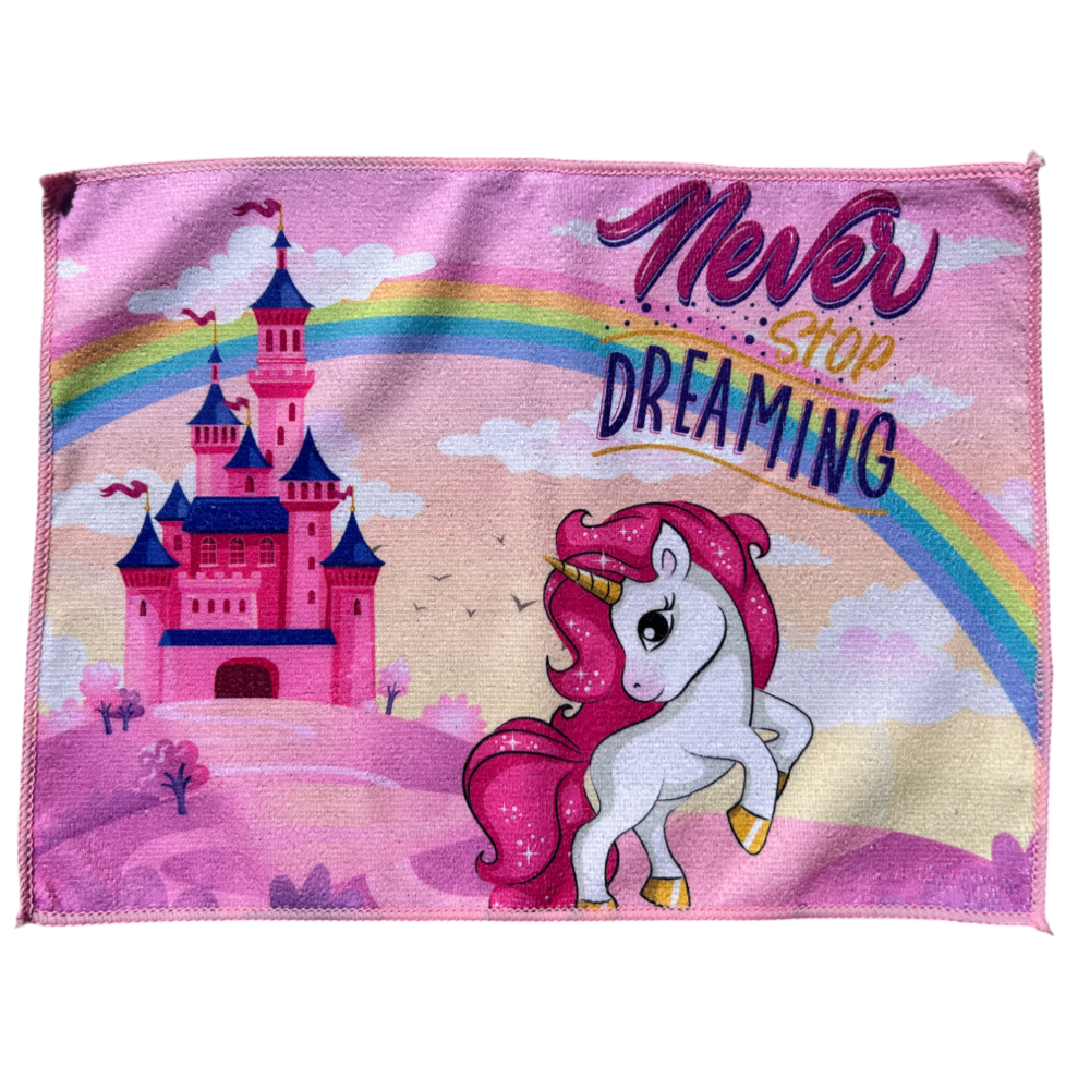 TOVAGLIETTA UNICORNO E ARCOBALENO IN TESSUTO DA COLAZIONE PRANZO CM.40X30 - UNI1000