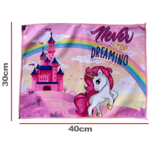 TOVAGLIETTA UNICORNO E ARCOBALENO IN TESSUTO DA COLAZIONE PRANZO CM.40X30 - UNI1000