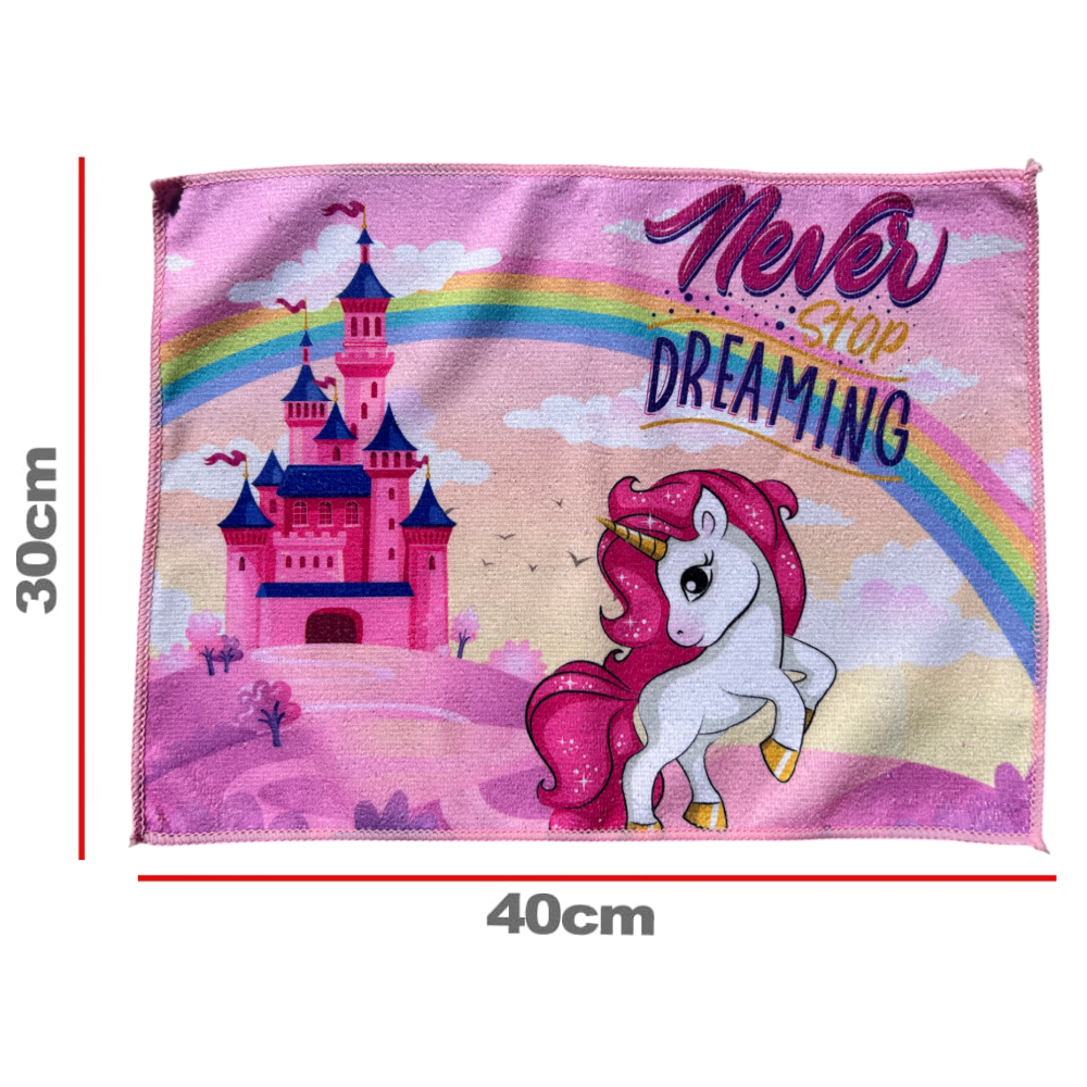 TOVAGLIETTA UNICORNO E ARCOBALENO IN TESSUTO DA COLAZIONE PRANZO CM.40X30 - UNI1000