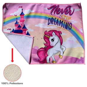 TOVAGLIETTA UNICORNO E ARCOBALENO IN TESSUTO DA COLAZIONE PRANZO CM.40X30 - UNI1000