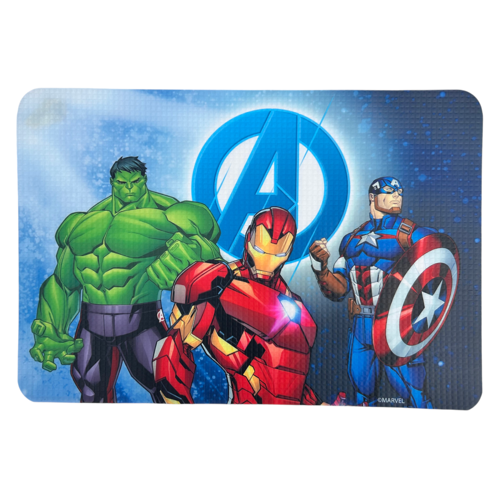 TOVAGLIETTA AVENGERS MARVEL IN PLASTICA MORBIDA ANTISCIVOLO RIPIEGABILE LAVABILE DA COLAZIONE PRANZO CM.44X30 - AV0979