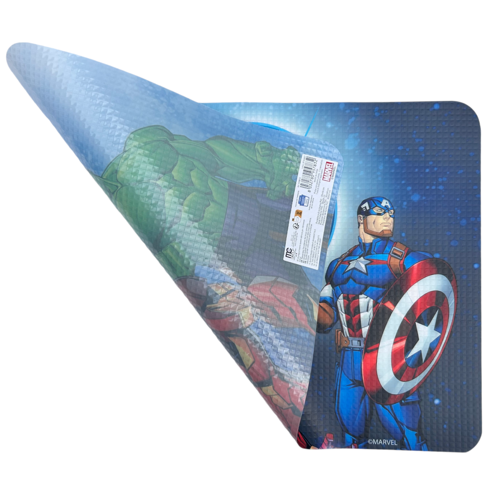 TOVAGLIETTA AVENGERS MARVEL IN PLASTICA MORBIDA ANTISCIVOLO RIPIEGABILE LAVABILE DA COLAZIONE PRANZO CM.44X30 - AV0979