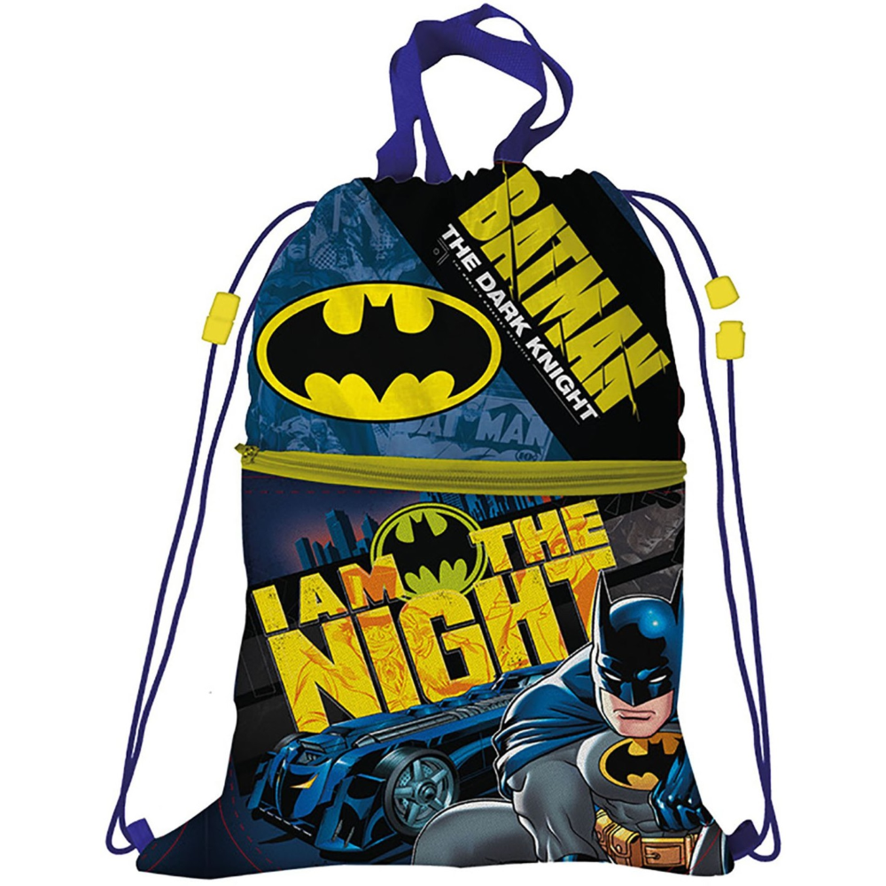 SACCA BATMAN DC CON CHIUSURA A COULISSE TASCA FRONTALE BORSA TEMPO LIBERO PALESTRA CM. 44X34 - BA0994