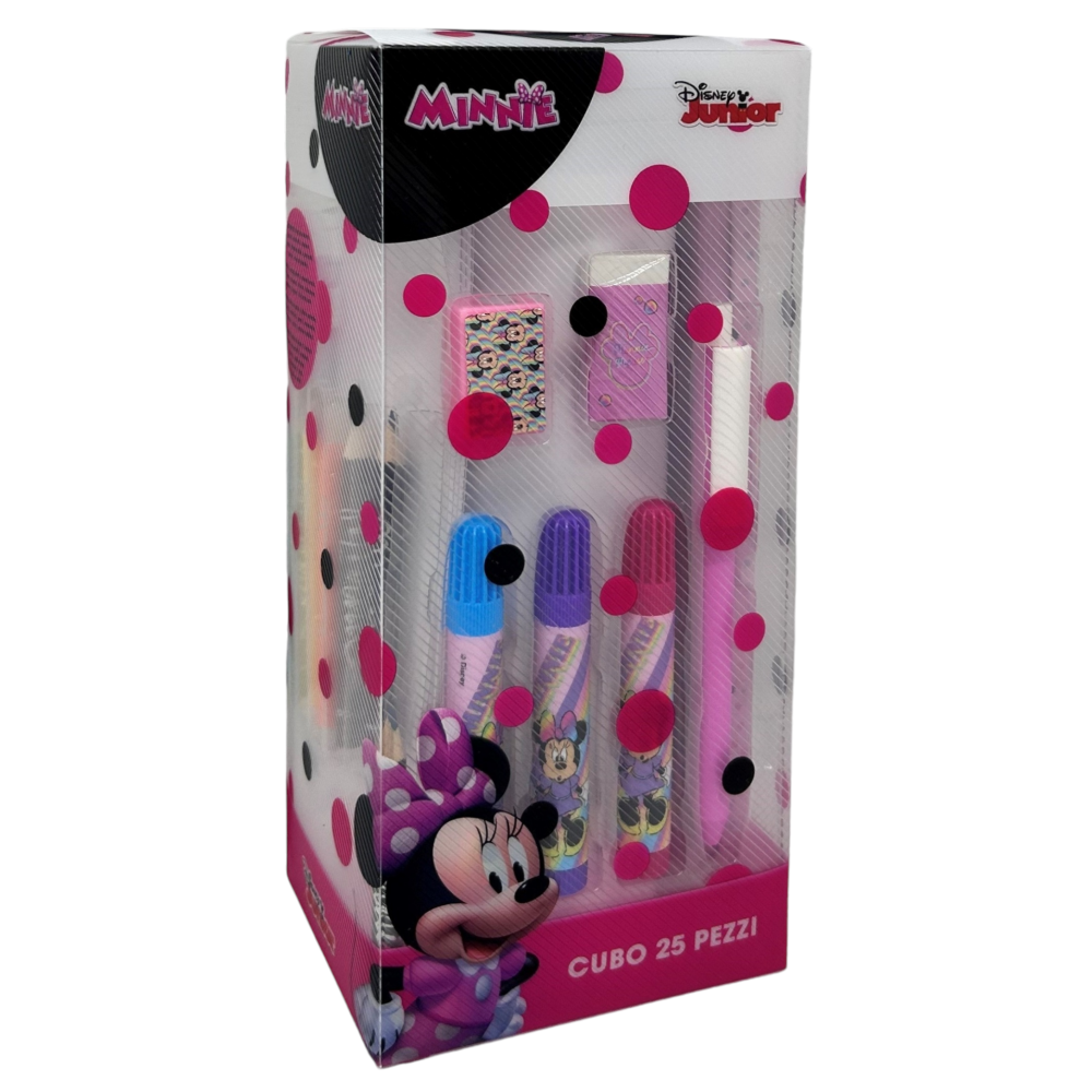 CUBO CANCELLERIA MINNIE MOUSE DISNEY CONFEZIONE 25 PEZZI KIT PER DISEGNARE E COLORARE - MIN0583