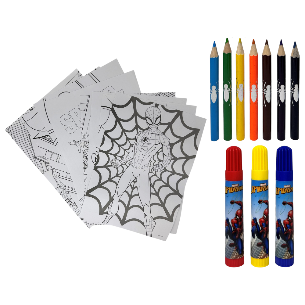CUBO CANCELLERIA SPIDERMAN MARVEL CONFEZIONE 25 PEZZI KIT PER DISEGNARE E COLORARE - SP0583