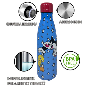 BOTTIGLIA TERMICA TITTI E SILVESTRO LOONEY TUNES BORRACCIA IN ACCIAIO INOSSIDABILE 500 ML - L09100TE/A