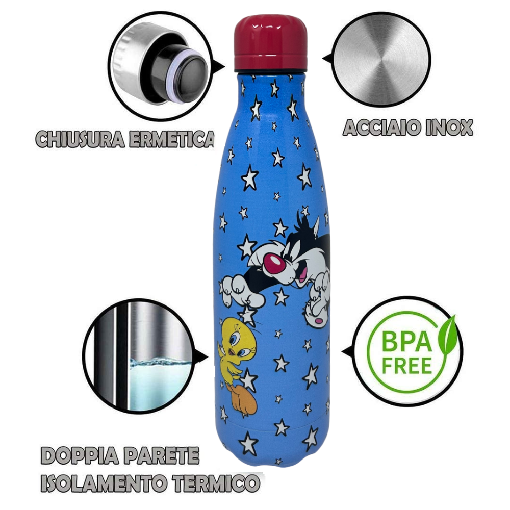 BOTTIGLIA TERMICA TITTI E SILVESTRO LOONEY TUNES BORRACCIA IN ACCIAIO INOSSIDABILE 500 ML - L09100TE/A