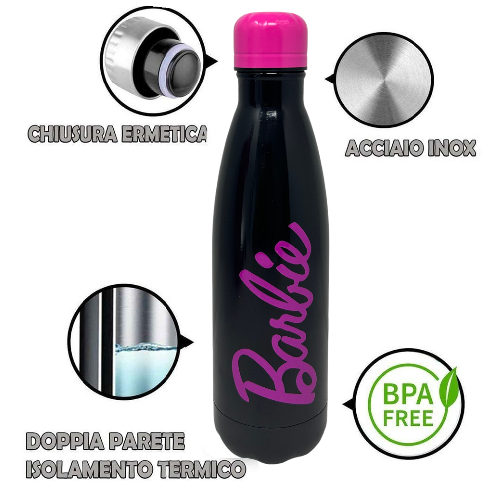 BOTTIGLIA TERMICA BARBIE BORRACCIA IN ACCIAIO INOSSIDABILE 500 ML - B09000TE/N
