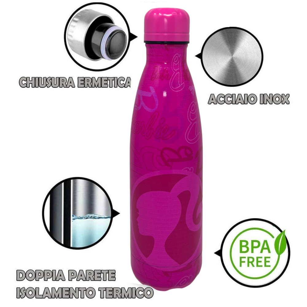 BOTTIGLIA TERMICA BARBIE BORRACCIA IN ACCIAIO INOSSIDABILE 500 ML - B09000TE/F