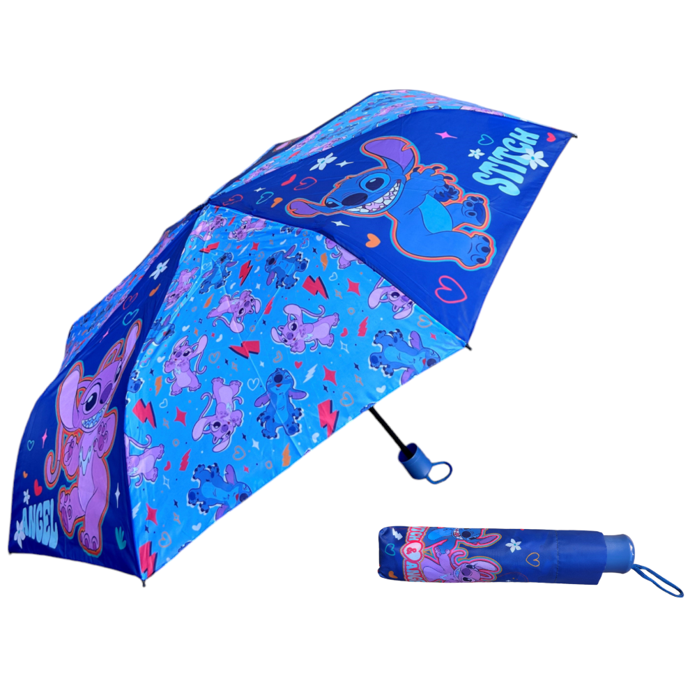 OMBRELLO PIEGHEVOLE STITCH ANGEL DISNEY ACCESSORIO PER LA PIOGGIA BAMBINI - D08897MC