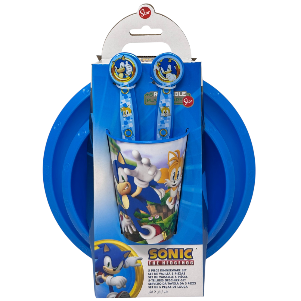 SET PAPPA 5 PEZZI SONIC PIATTI BICCHIERE POSATE IN PLASTICA RIUTILIZZABILE - P40515