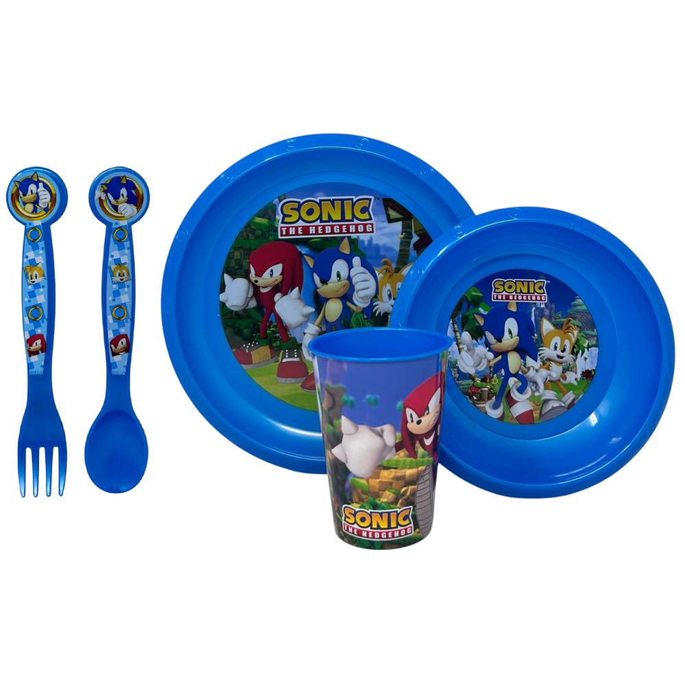 SET PAPPA 5 PEZZI SONIC PIATTI BICCHIERE POSATE IN PLASTICA RIUTILIZZABILE - P40515
