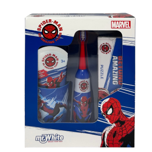 SET ACCESSORI CURA IGIENE ORALE SPIDERMAN MARVEL 4 PEZZI SPAZZOLINO ELETTRICO PER BAMBINI