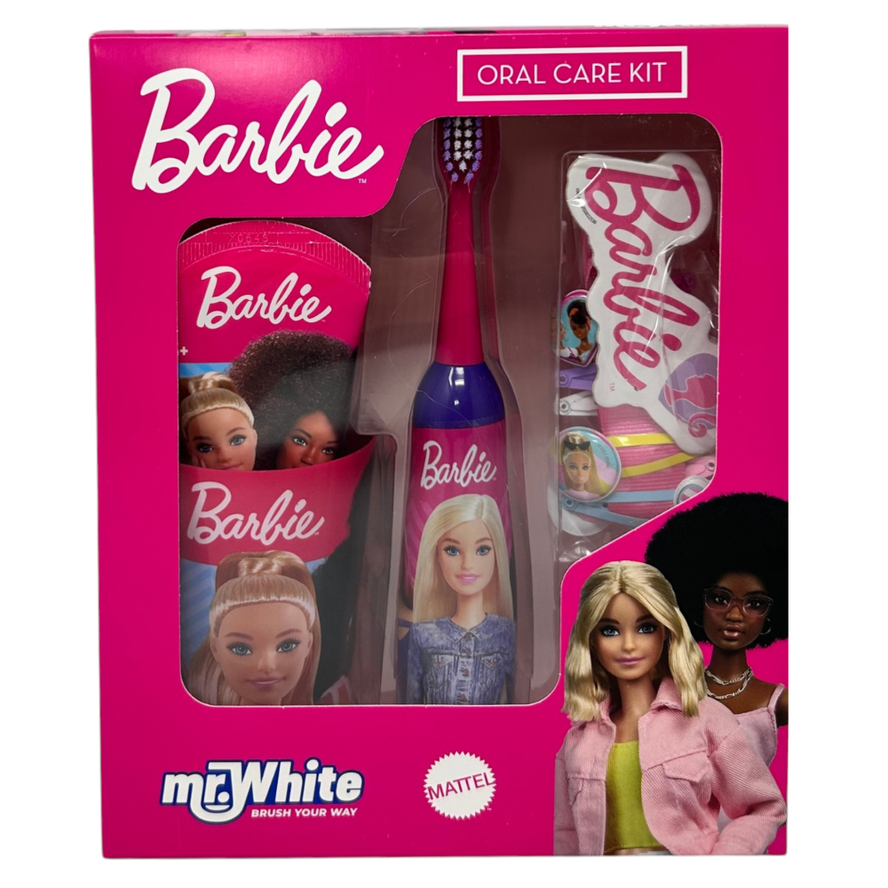 SET ACCESSORI CURA IGIENE ORALE BARBIE 4 PEZZI SPAZZOLINO ELETTRICO PER BAMBINI