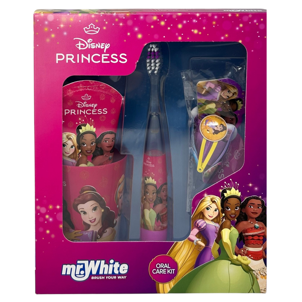 SET ACCESSORI CURA IGIENE ORALE PRINCIPESSE DISNEY 4 PEZZI SPAZZOLINO LUMINOSO PER BAMBINI