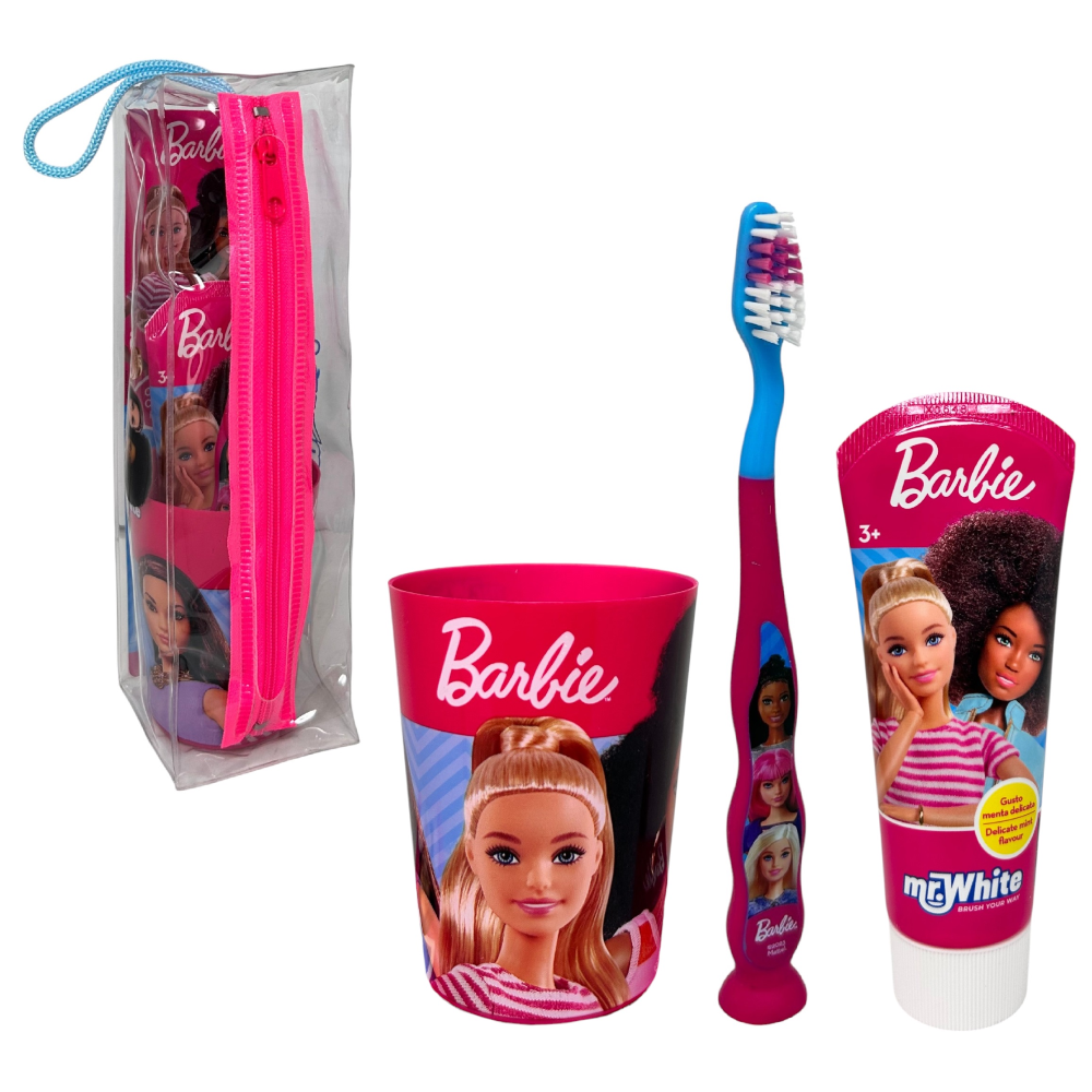 SET ACCESSORI CURA IGIENE ORALE BARBIE 4 PEZZI CON POCHETTE