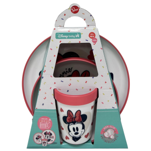 SET PAPPA MINNIE DISNEY 3 PEZZI STOVIGLIE IN PLASTICA CON SILICONE ANTISCIVOLO ADATTA AL MICROONDE