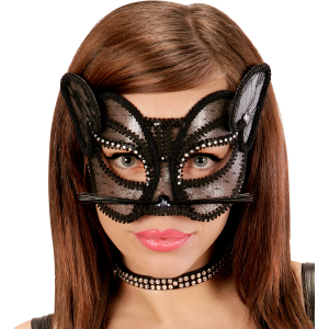 MASCHERA PANTERA IN PIZZO E STRASS ACCESSORI TRAVESTIMENTO COSTUMI CARNEVALE - 03631