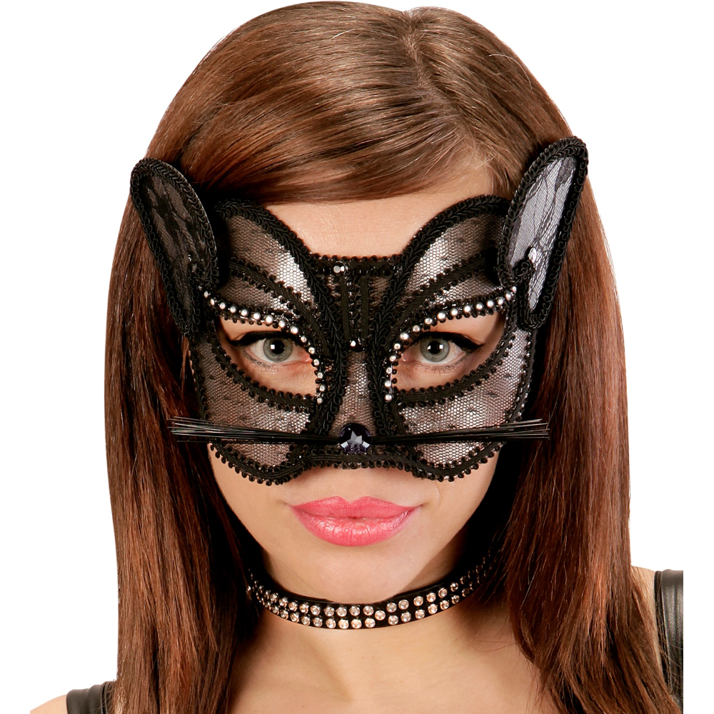 MASCHERA PANTERA IN PIZZO E STRASS ACCESSORI TRAVESTIMENTO COSTUMI CARNEVALE - 03631