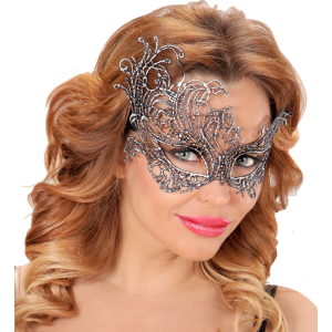 MASCHERA IN PIZZO BAROCCO ANTICO ARGENTO ACCESSORI TRAVESTIMENTO COSTUMI CARNEVALE - 04772