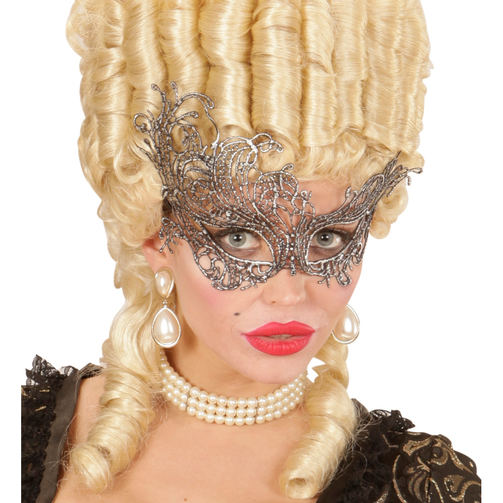 MASCHERA IN PIZZO BAROCCO ANTICO ARGENTO ACCESSORI TRAVESTIMENTO COSTUMI CARNEVALE - 04772