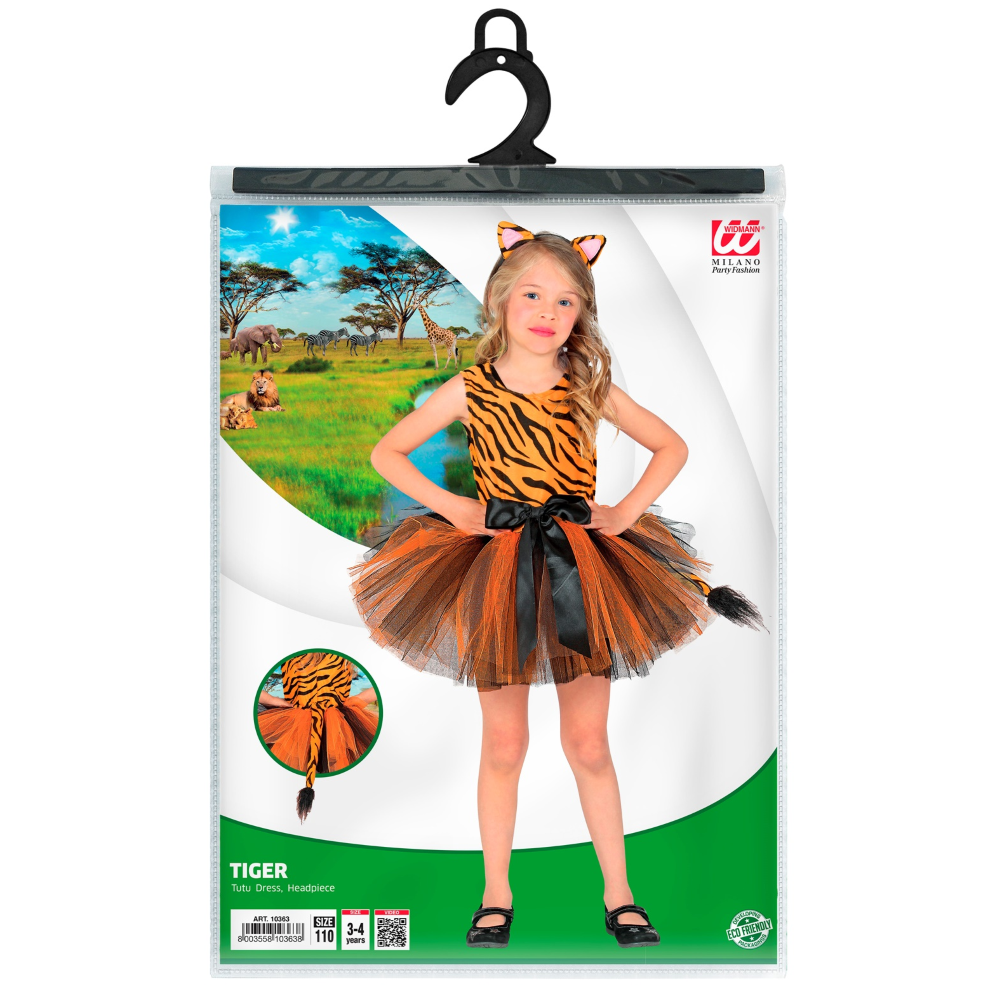 SET TRAVESTIMENTO TIGRE VESTITO TUTÙ CERCHIETTO COSTUME ABITO CARNEVALE - 1036