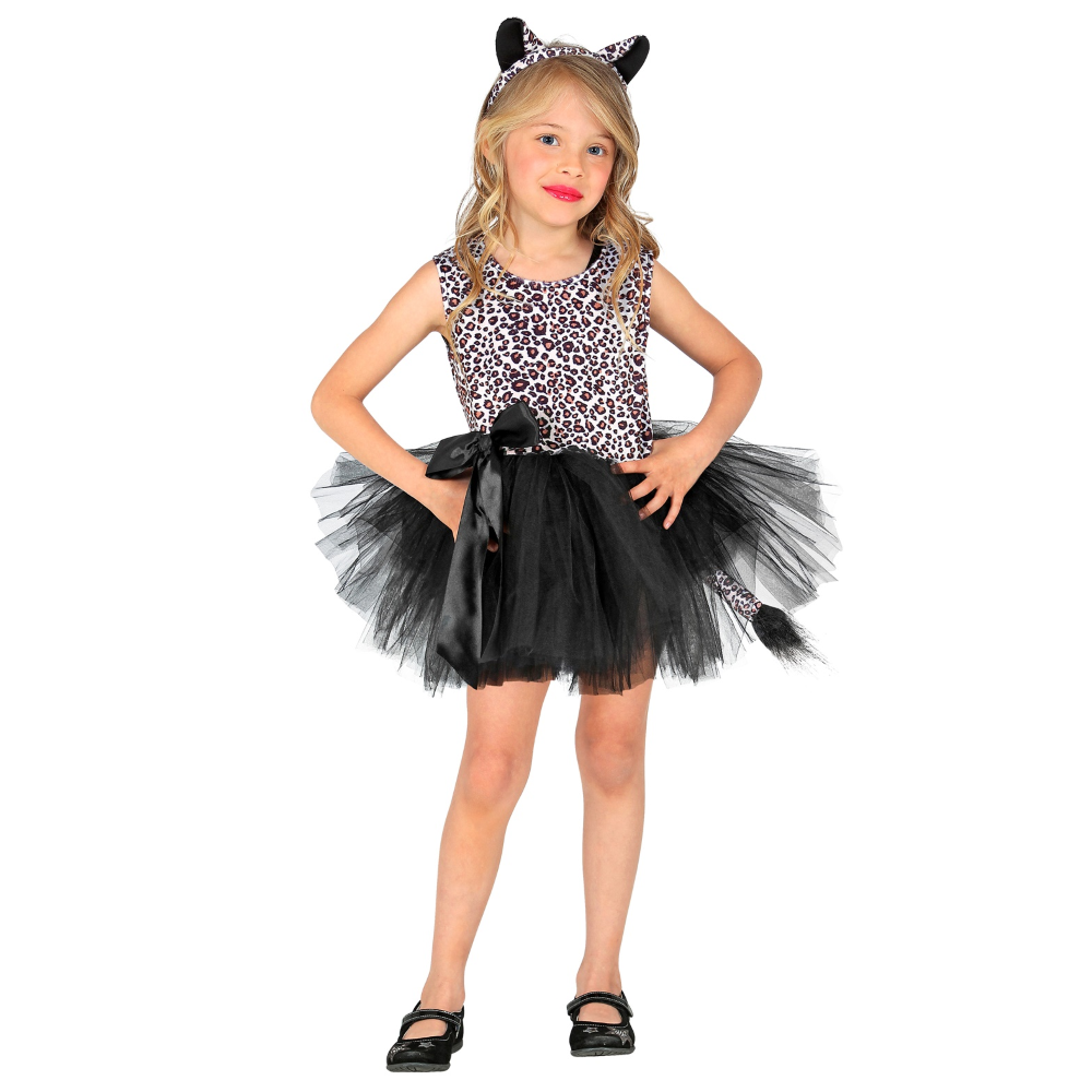 SET TRAVESTIMENTO LEOPARDO VESTITO TUTÙ CERCHIETTO COSTUME ABITO CARNEVALE - 1036