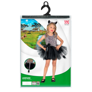 SET TRAVESTIMENTO LEOPARDO VESTITO TUTÙ CERCHIETTO COSTUME ABITO CARNEVALE - 1036