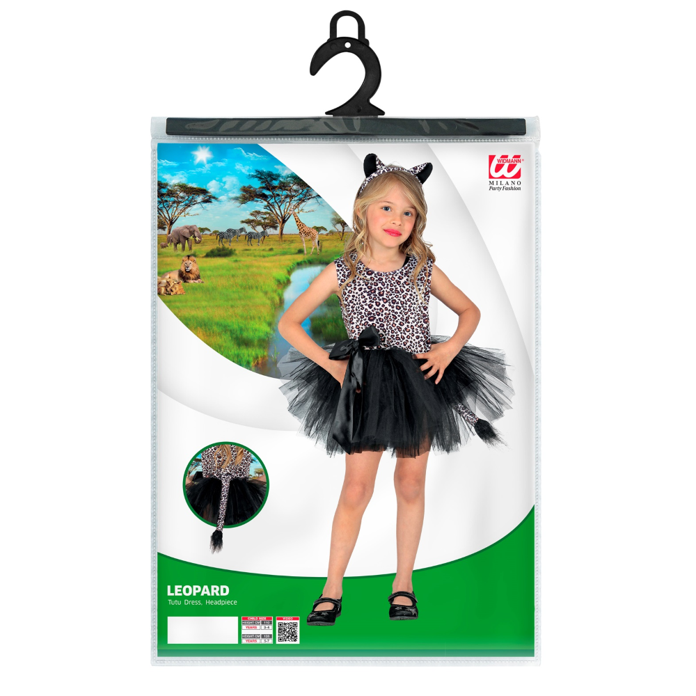 SET TRAVESTIMENTO LEOPARDO VESTITO TUTÙ CERCHIETTO COSTUME ABITO CARNEVALE - 1036