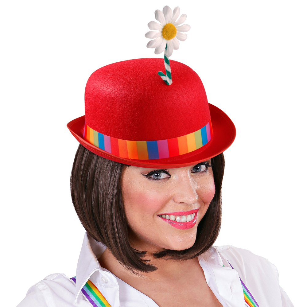 BOMBETTA ROSSA CON FIORE CLOWN CAPPELLO IN FELTRO ACCESSORI ABITO VESTITO CARNEVALE - 25102