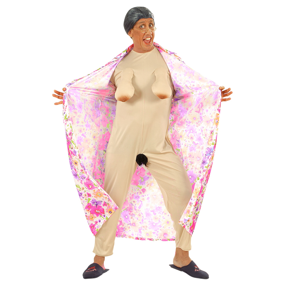 VESTITO CARNEVALE NONNINA ESIBIZIONISTA COSTUME TRAVESTIMENTO CARNEVALE UOMO - 5599
