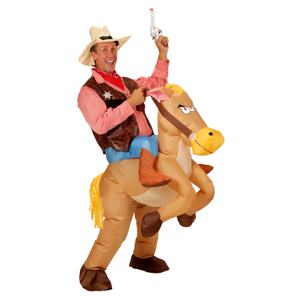 VESTITO CARNEVALE COWBOY A CAVALLO COSTUME GONFIABILE TRAVESTIMENTO PER ADULTI TAGLIA UNICA - 75504