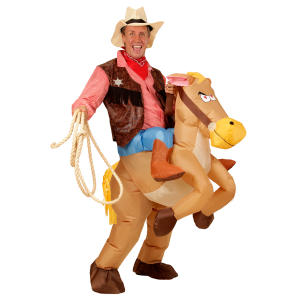 VESTITO CARNEVALE COWBOY A CAVALLO COSTUME GONFIABILE TRAVESTIMENTO PER ADULTI TAGLIA UNICA - 75504