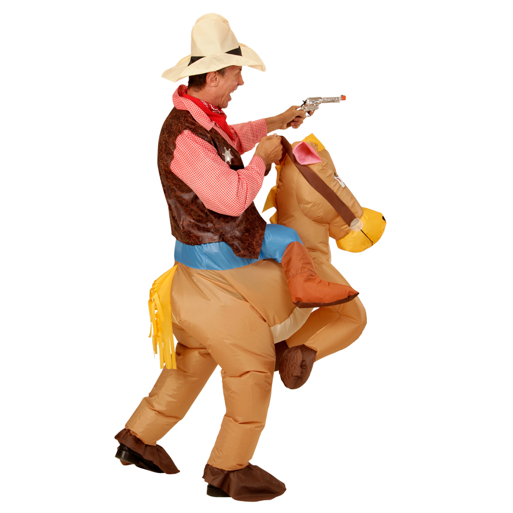 VESTITO CARNEVALE COWBOY A CAVALLO COSTUME GONFIABILE TRAVESTIMENTO PER ADULTI TAGLIA UNICA - 75504