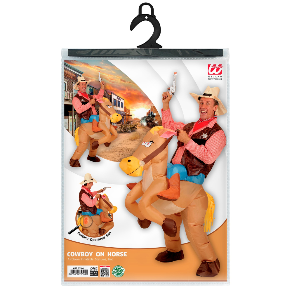 VESTITO CARNEVALE COWBOY A CAVALLO COSTUME GONFIABILE TRAVESTIMENTO PER ADULTI TAGLIA UNICA - 75504