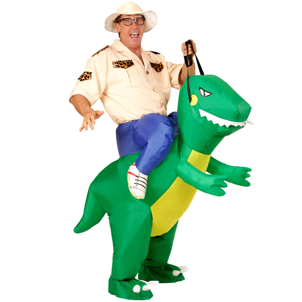 VESTITO CARNEVALE ESPLORATORE SU DINOSAURO COSTUME GONFIABILE TRAVESTIMENTO PER ADULTI TAGLIA UNICA - 75505