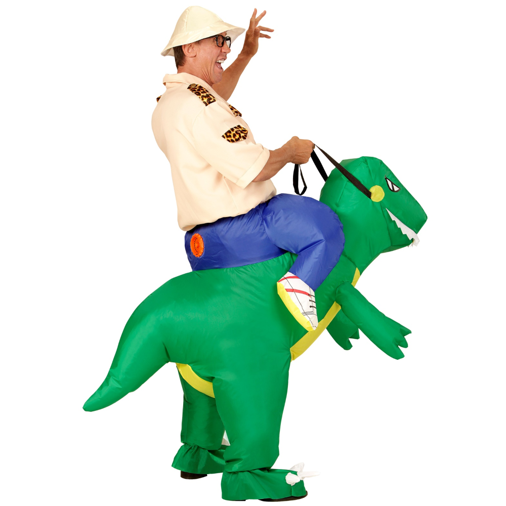 VESTITO CARNEVALE ESPLORATORE SU DINOSAURO COSTUME GONFIABILE TRAVESTIMENTO PER ADULTI TAGLIA UNICA - 75505