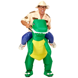 VESTITO CARNEVALE ESPLORATORE SU DINOSAURO COSTUME GONFIABILE TRAVESTIMENTO PER ADULTI TAGLIA UNICA - 75505