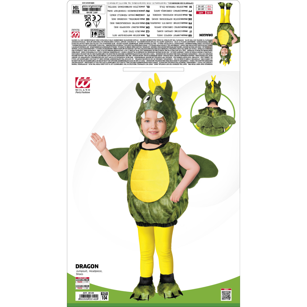 COSTUME VESTITO DRAGO TRAVESTIMENTO PER BAMBINI CARNEVALE COSPLAY - 2614