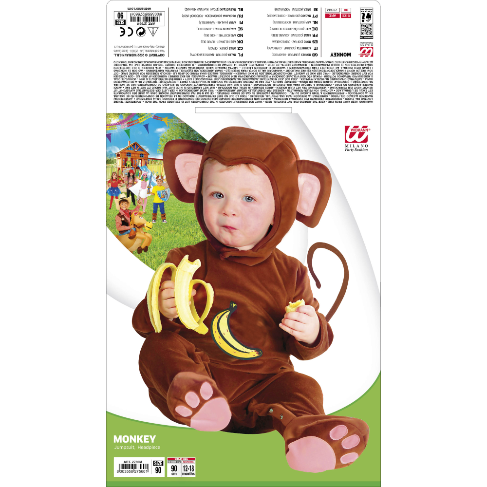 COSTUME VESTITO ABITO TRAVESTIMENTO CARNEVALE BAMBINO SCIMMIETTA 12/18 MESI CM. 92 - 2756M