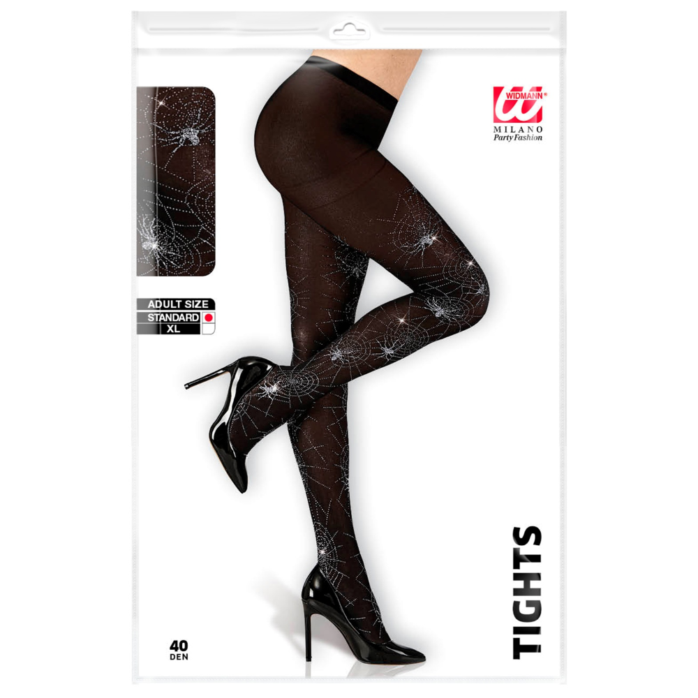 CALZE CON RAGNATELE E RAGNO GLITTER TG UNICA ADULTO ACCESSORIO TRAVESTIMENTO HALLOWEEN