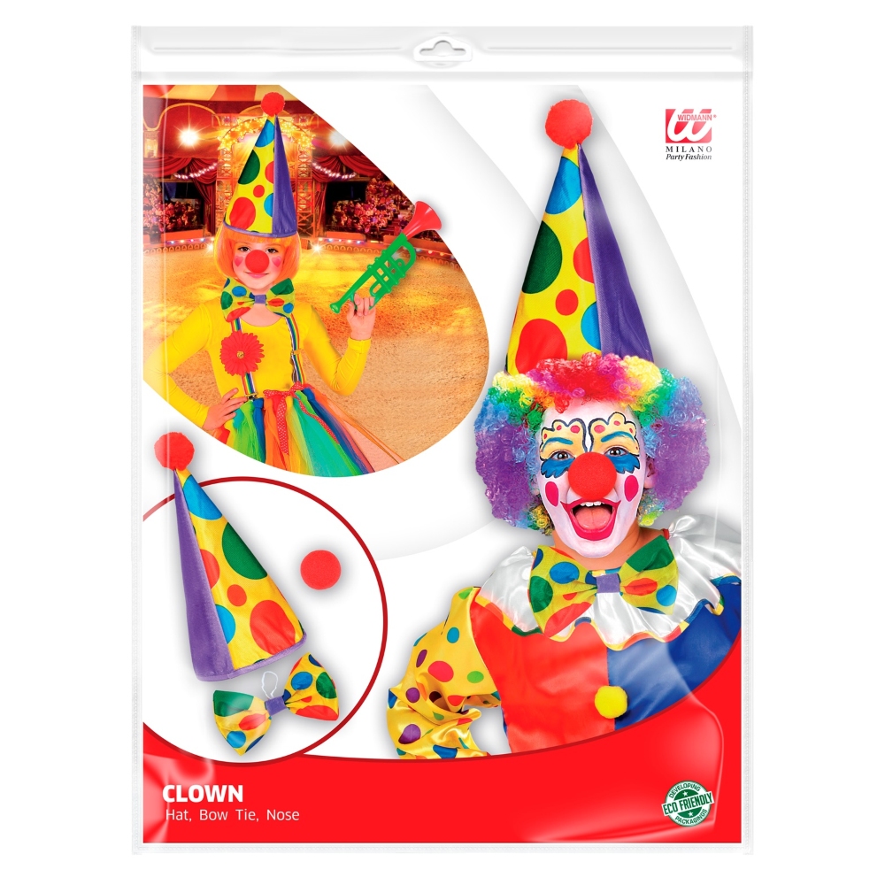 SET CLOWN CAPPELLO FARFALLINO NASO ACCESSORI VESTITO TRAVESTIMENTO CARNEVALE BAMBINO