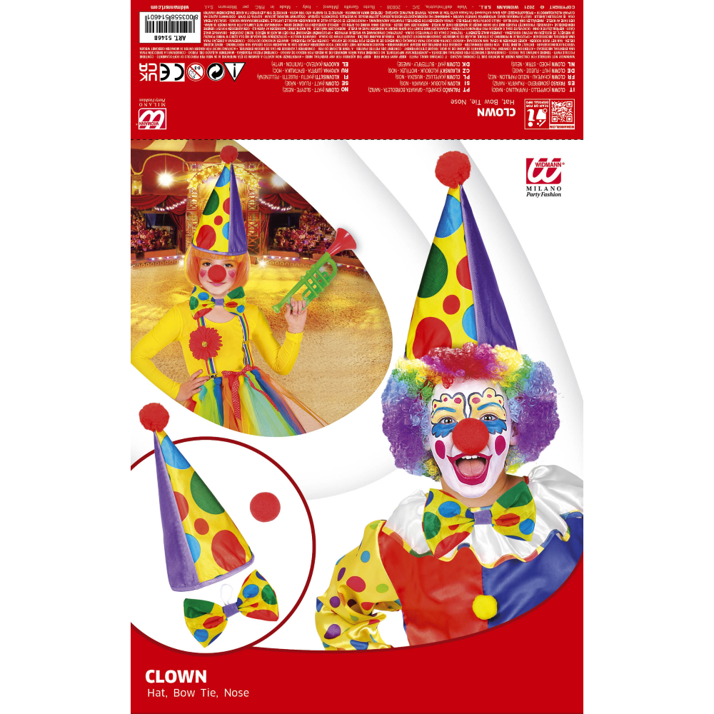 SET CLOWN CAPPELLO FARFALLINO NASO ACCESSORI VESTITO TRAVESTIMENTO CARNEVALE BAMBINO