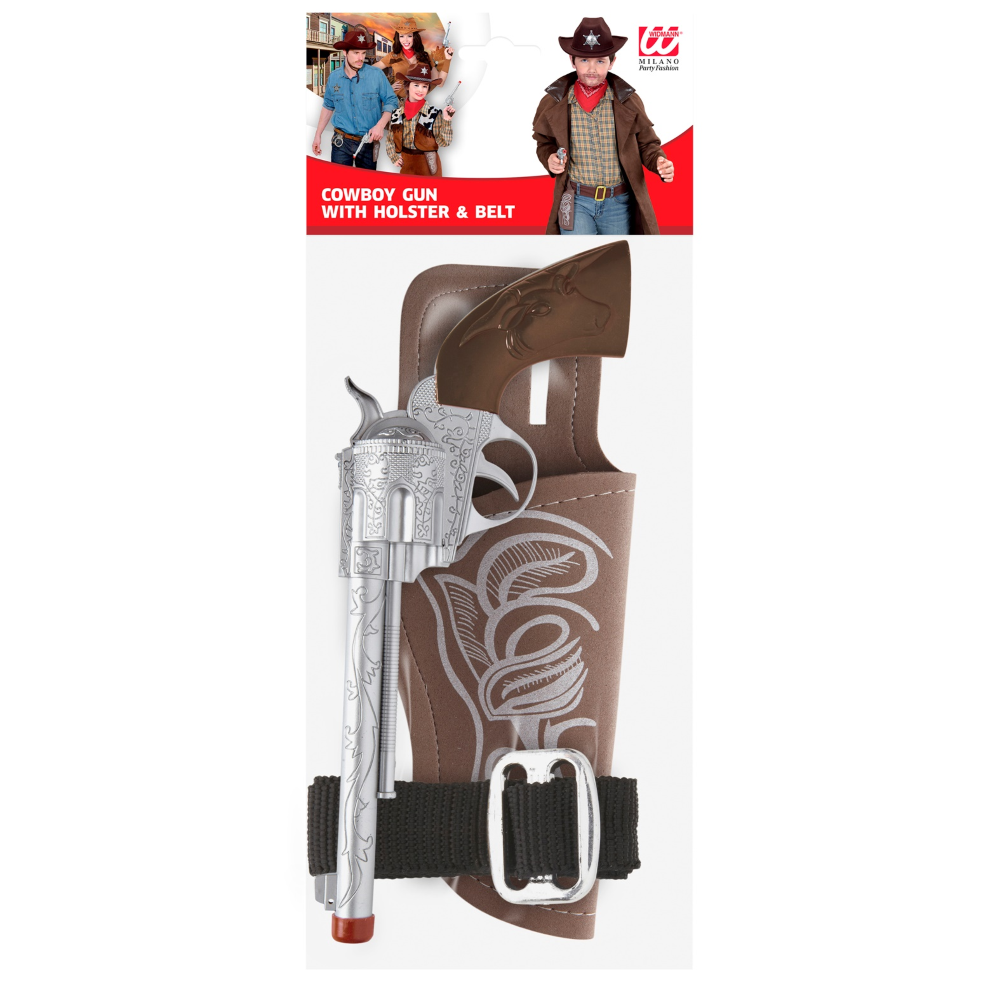 PISTOLA COWBOY CON FONDINA E CINTURA ACCESSORI PER ABITO VESTITO TRAVESTIMENTO CARNEVALE BAMBINO