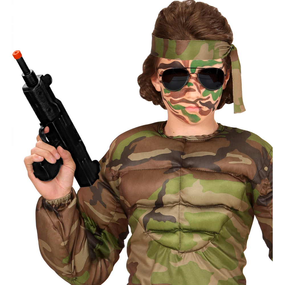 PISTOLA MITRAGLIATRICE UZI CON SUONO ACCESSORI PER ABITO VESTITO TRAVESTIMENTO CARNEVALE BAMBINO