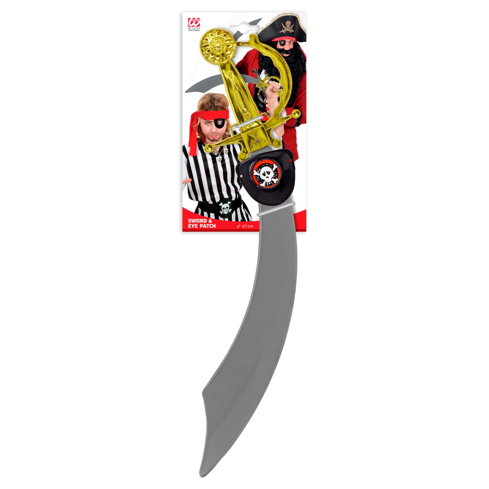 SCIABOLA PIRATA CON BENDA OCCHIO ACCESSORI PER ABITO VESTITO TRAVESTIMENTO CARNEVALE BAMBINO