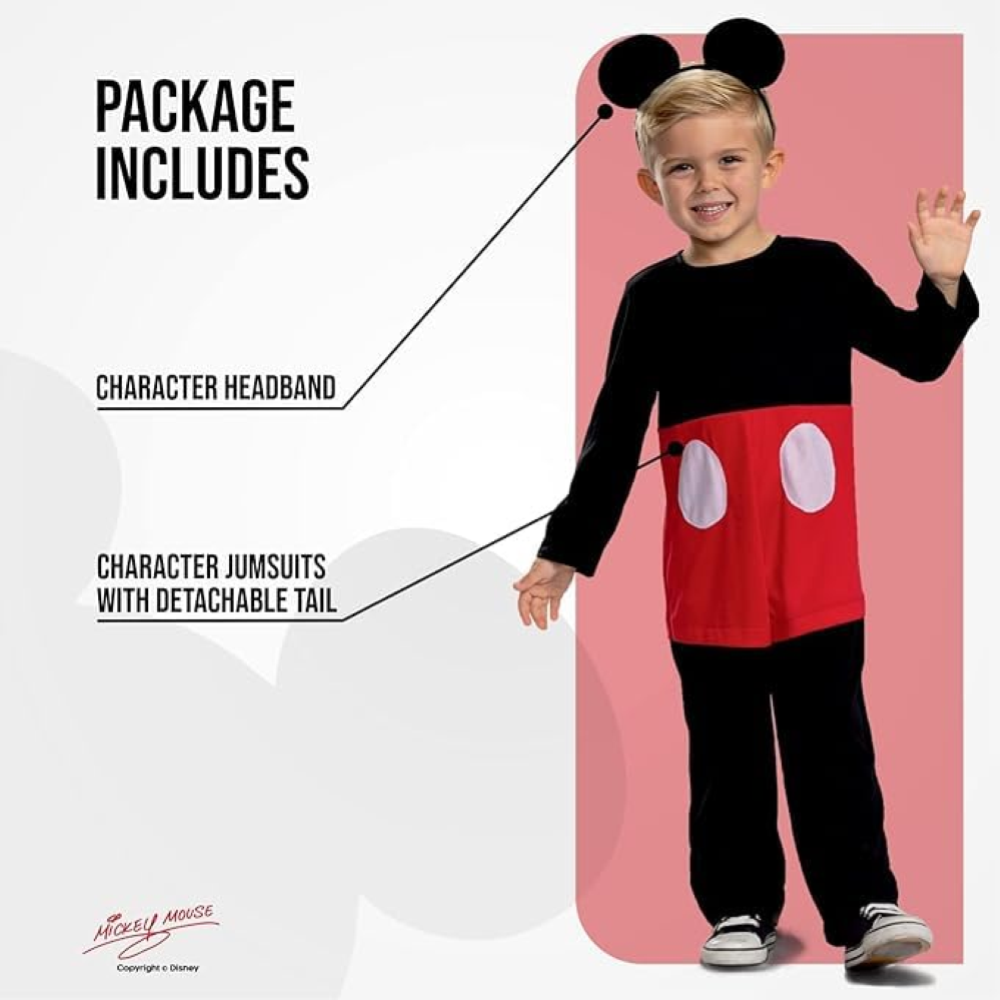 COSTUME TOPOLINO DISNEY TUTA CERCHIETTO TRAVESTIMENTO CARNEVALE FESTA IN MASCHERA - 129499