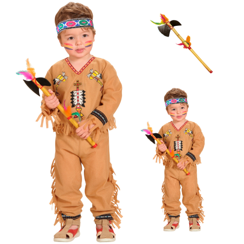 VESTITO CARNEVALE + ACCESSORI INDIANO COSTUME ASCIA TRAVESTIMENTO (2/3 ANNI)