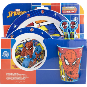 SET PAPPA 5 PEZZI SPIDERMAN MARVEL PIATTI BICCHIERE POSATE IN PLASTICA RIGIDA RIUTILIZZABILE IN CONFEZIONE - 74750